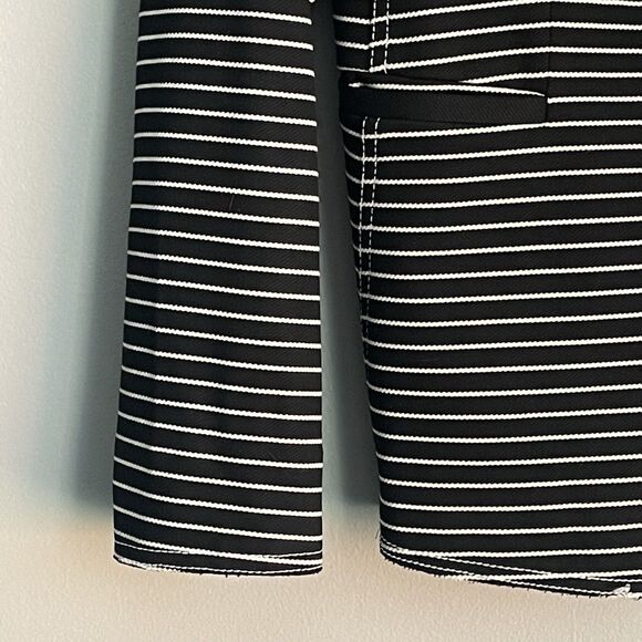 LAFAYETTE 148 Striped Blazer Sz 4 Devin Asymmetric Button Front Black Jacket - Picture 6 of 15